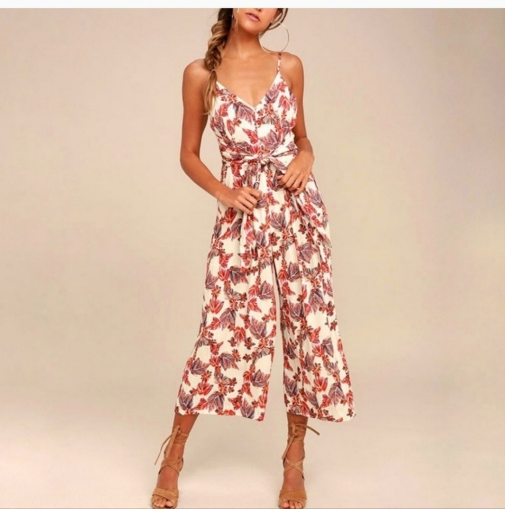 Free People Floral Jumpsuit in Red and Cream size 6